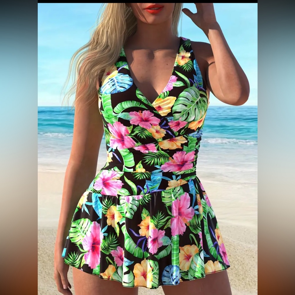 New 1 Piece Swimdress, summer garden #SW-D1-0093